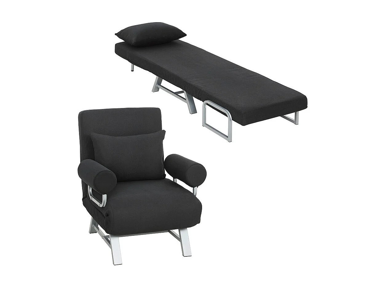 Fauteuil chauffeuse NAVIK convertible inclinable en tissu lin noir