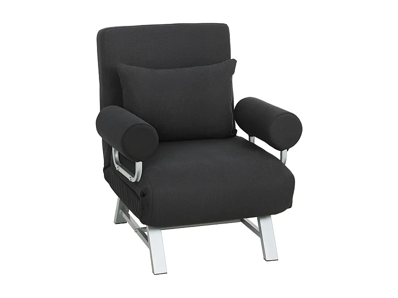 Fauteuil chauffeuse NAVIK convertible inclinable en tissu lin noir