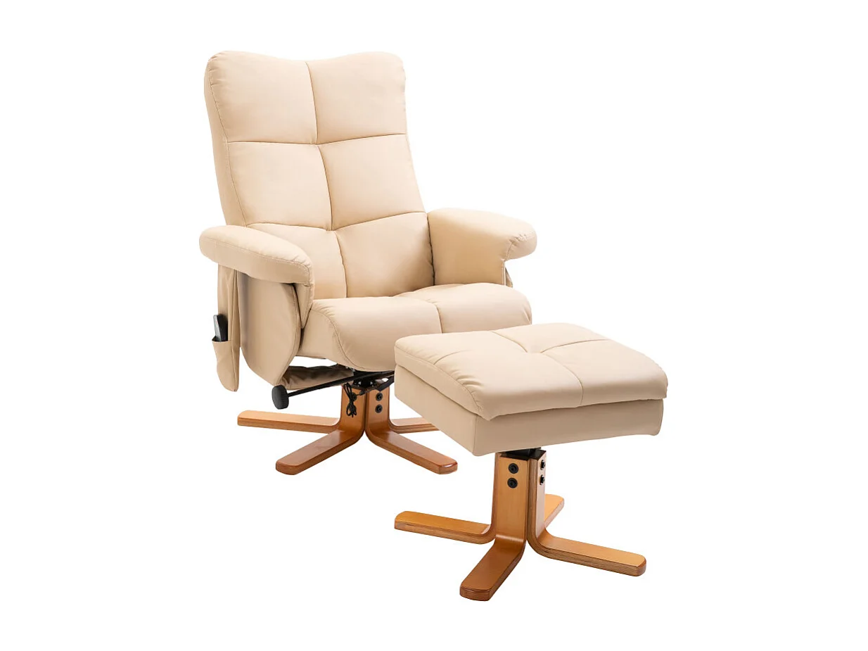 Fauteuil de massage inclinable avec repose-pieds KURIS bois et beige