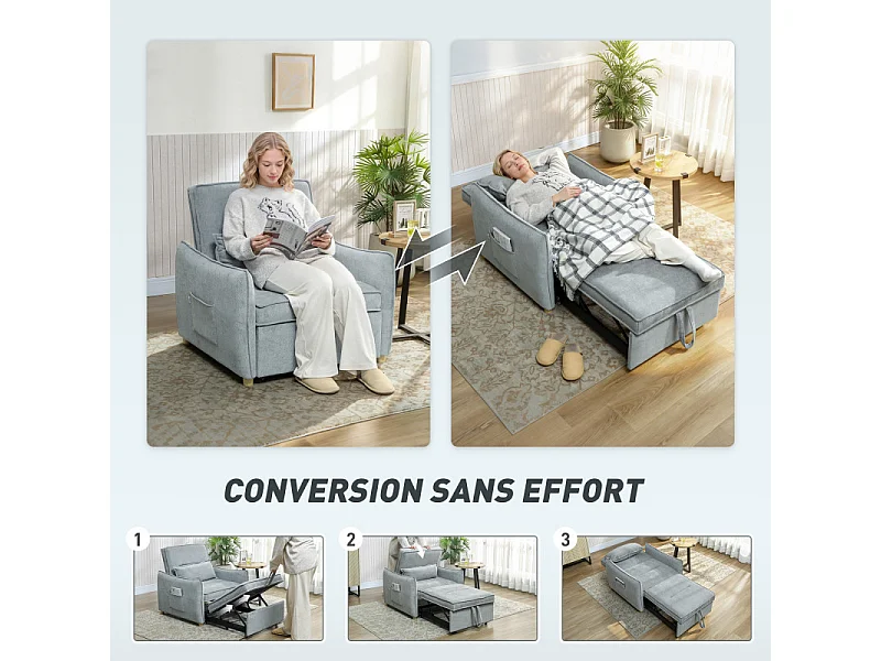 Fauteuil convertible 3-en-1 GODHAV gris