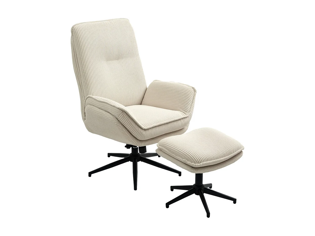 Fauteuil relax SONDRE avec repose-pieds, velours côtelé beige