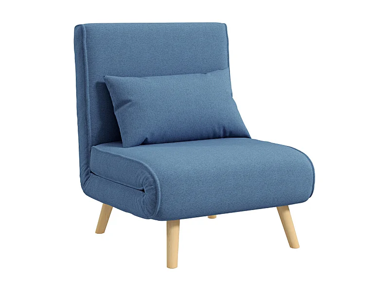Fauteuil convertible scandinave KULUS bois et tissu bleu