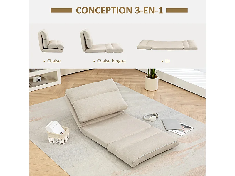 Fauteuil convertible 3-en-1 TASIUS beige