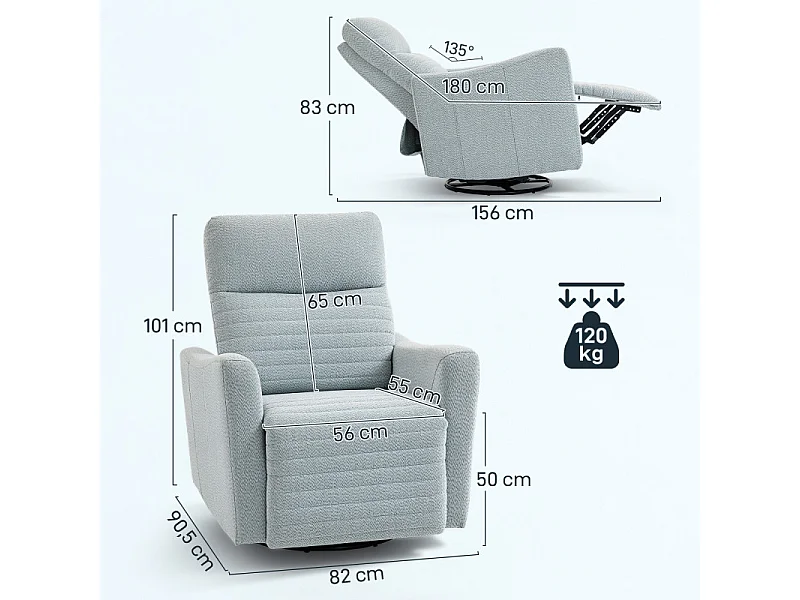 Fauteuil relax pivotant KANGER lin gris bleuté
