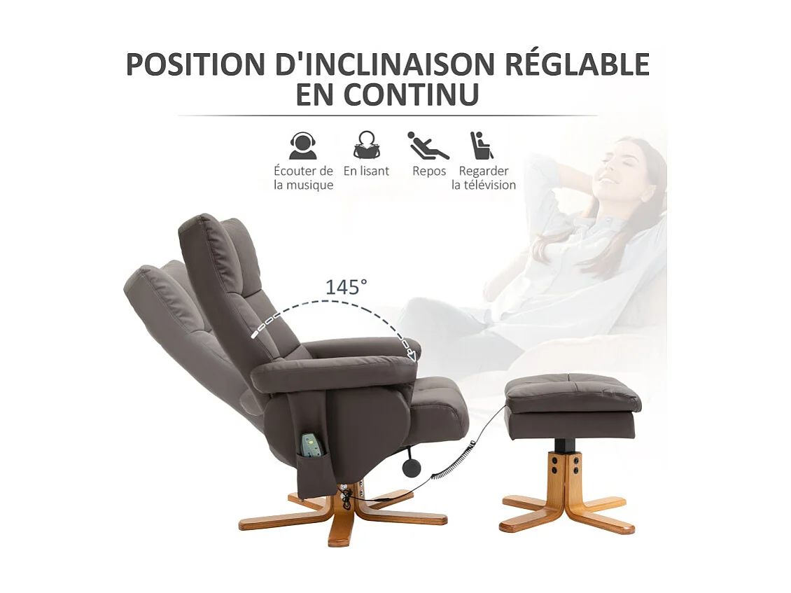 Fauteuil de massage inclinable IRUK chocolat et bois 