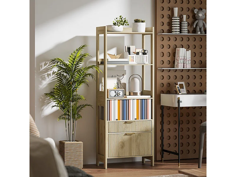 Bibliothèque étagère avec tiroirs COVILHA bois naturel