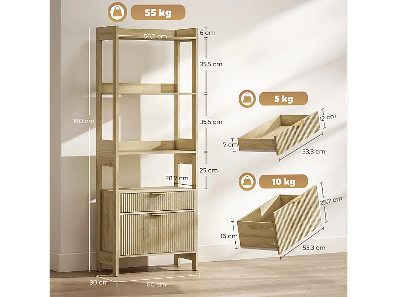 Bibliothèque étagère avec tiroirs COVILHA bois naturel
