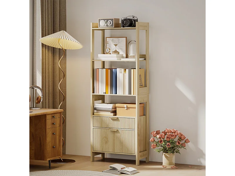 Bibliothèque étagère avec tiroirs COVILHA bois naturel