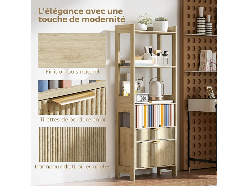 Bibliothèque étagère avec tiroirs COVILHA bois naturel