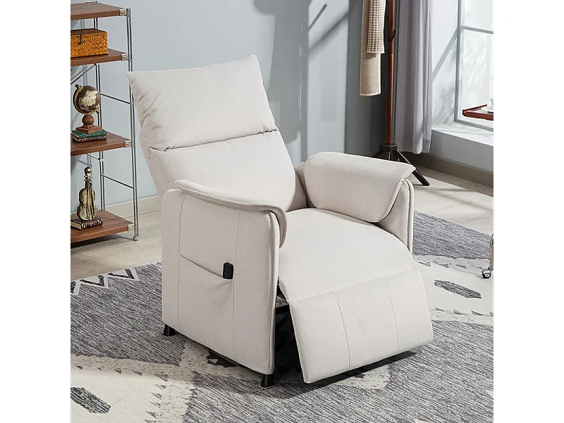 Fauteuil relax électrique inclinable UKUSS velours blanc cassé