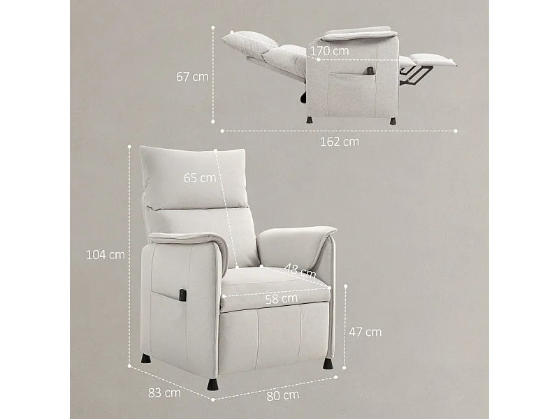 Fauteuil relax électrique inclinable UKUSS velours blanc cassé