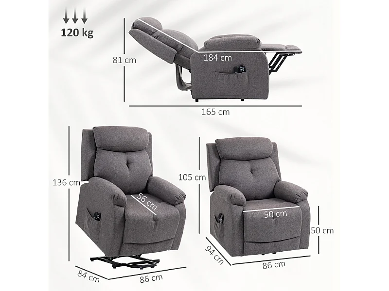 Fauteuil releveur massant KULUS gris