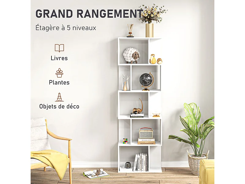 Bibliothèque design 5 étagères CAMARA blanche