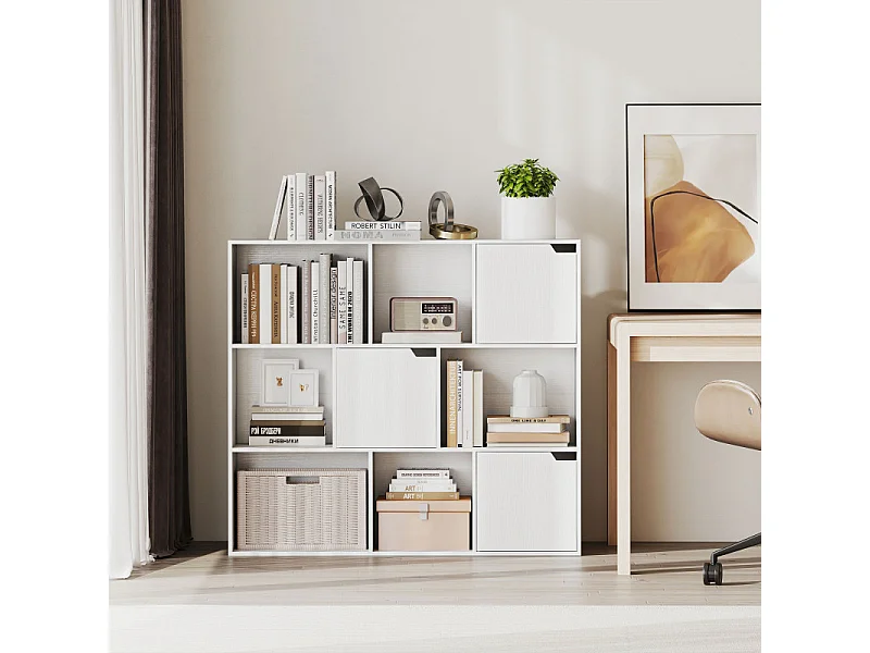 Bibliothèque étagère à compartiments ouverts et fermés CAPARICA blanche