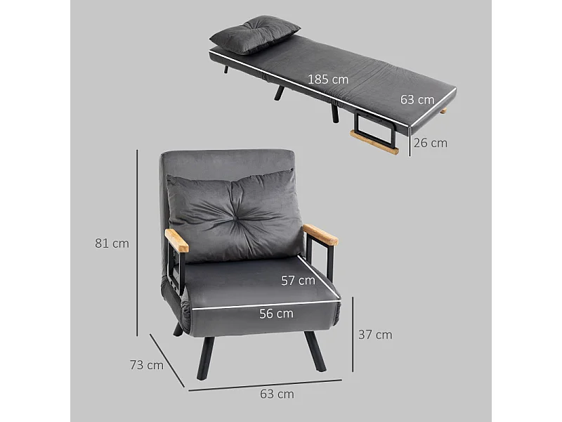 Fauteuil convertible 3-en-1 RASAK velours anthracite