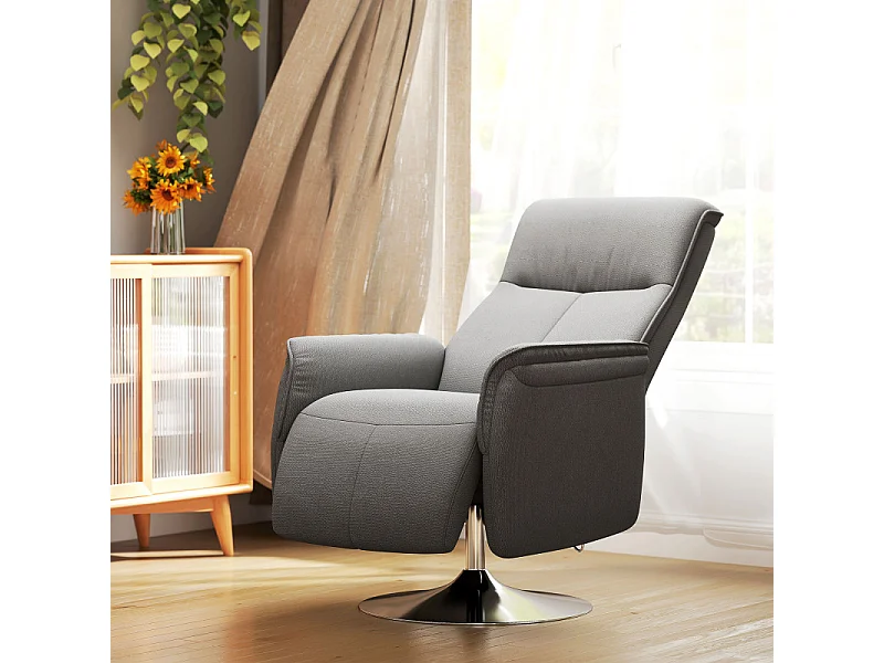 Fauteuil relax massant pivotant NUKIA tissu gris et acier chromé