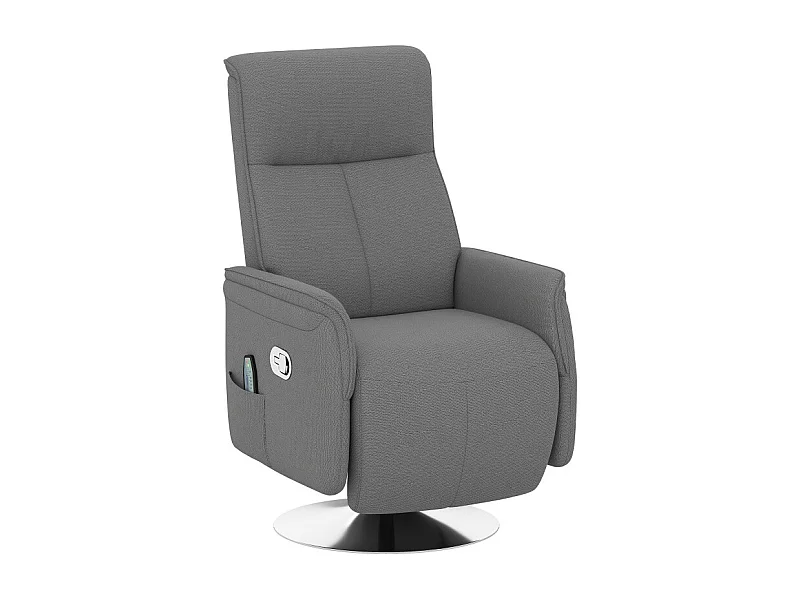 Fauteuil relax massant pivotant NUKIA tissu gris et acier chromé
