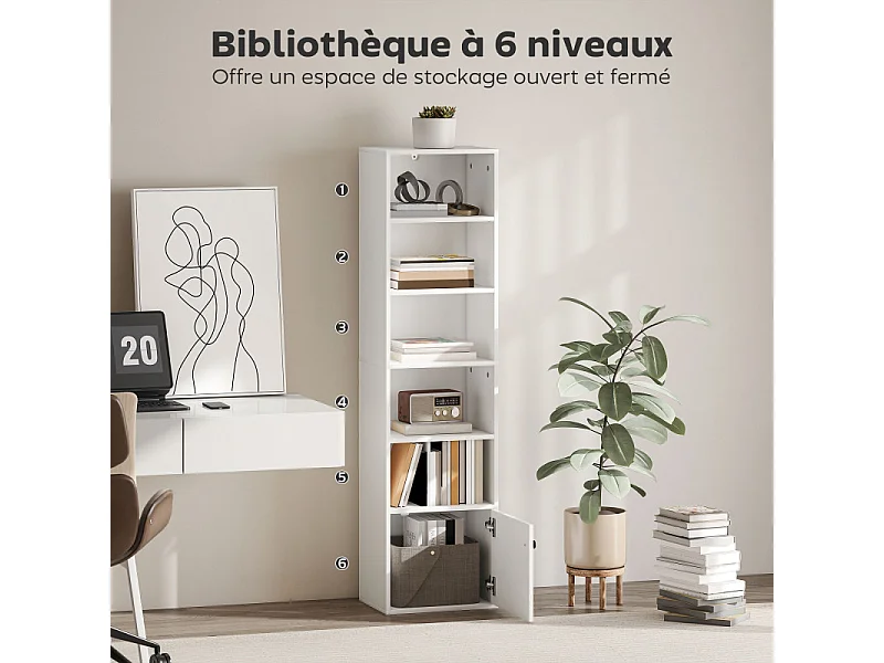 Bibliothèque étroite avec placard BRAGA blanche