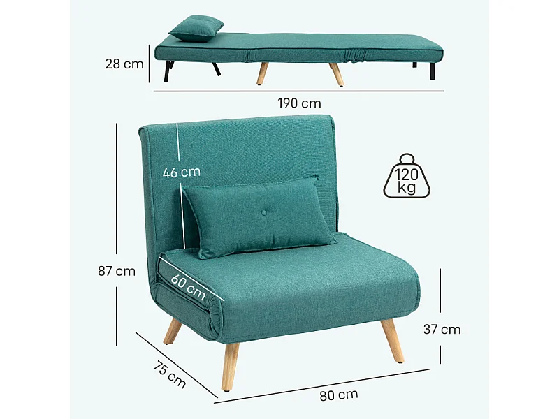 Fauteuil convertible nordique ATTU turquoise
