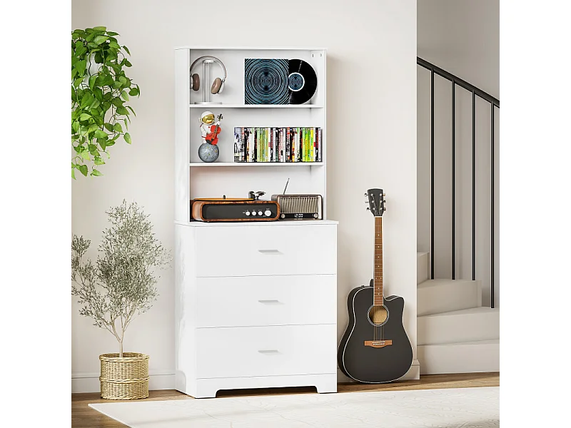 Bibliothèque buffet 3 tiroirs et étagères ouvertes CALDAS blanche