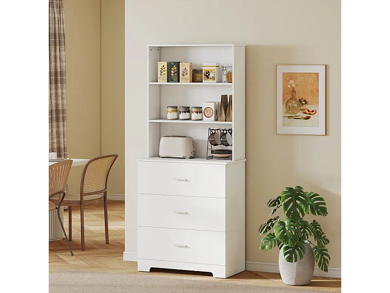 Bibliothèque buffet 3 tiroirs et étagères ouvertes CALDAS blanche