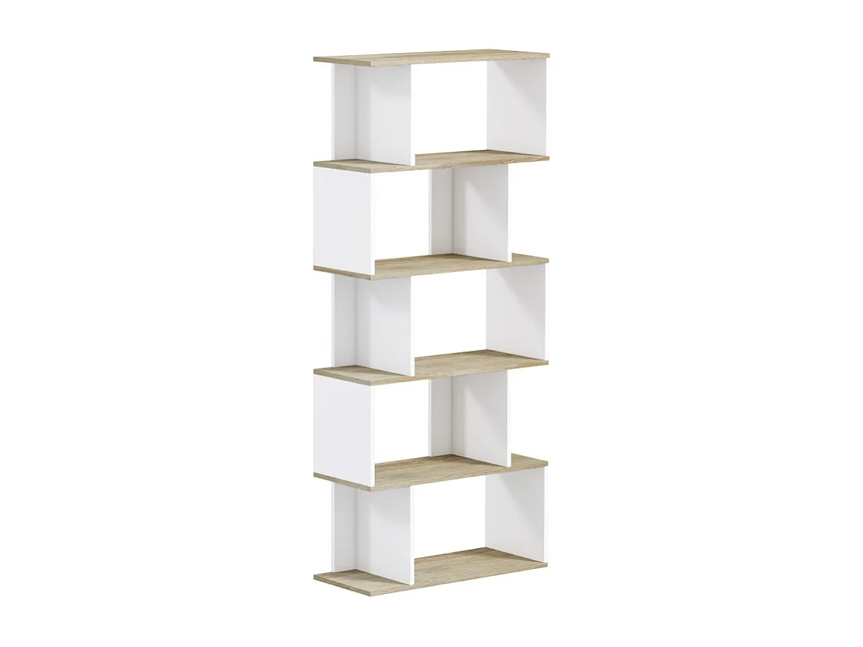 Bibliothèque scandinave 10 étagères RAINHA blanc et bois