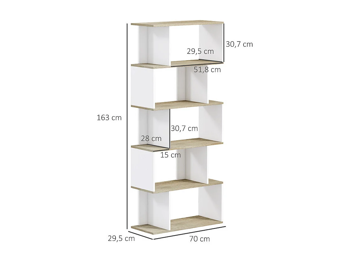Bibliothèque scandinave 10 étagères RAINHA blanc et bois