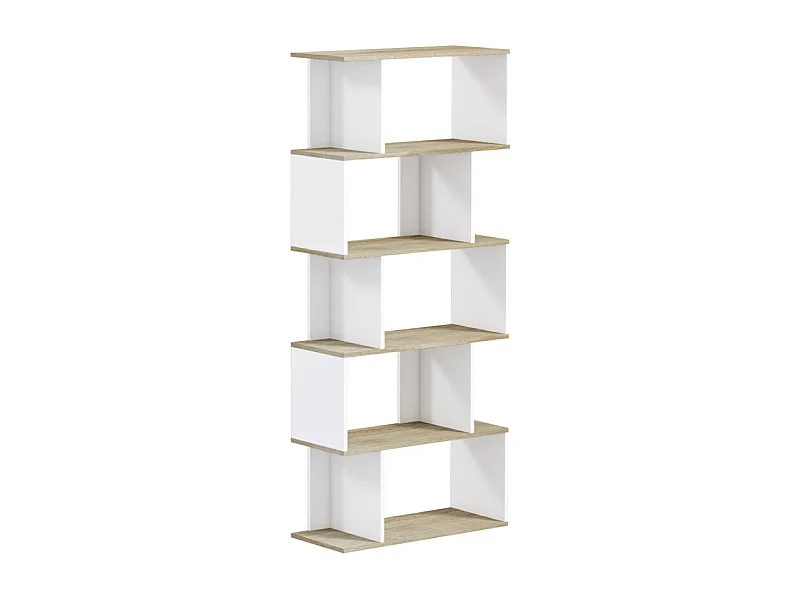 Bibliothèque scandinave 10 étagères RAINHA blanc et bois