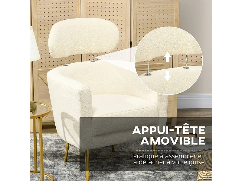 Fauteuil cabriolet UPER crème et doré