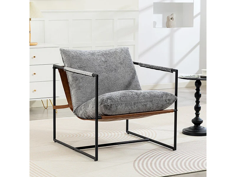 Fauteuil lounge NARSAQ velours gris clair et noir