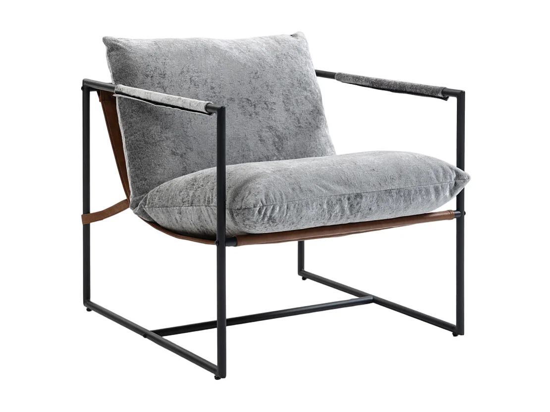 Fauteuil lounge NARSAQ velours gris clair et noir
