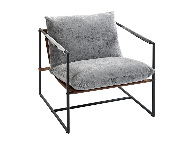 Fauteuil lounge NARSAQ velours gris clair et noir