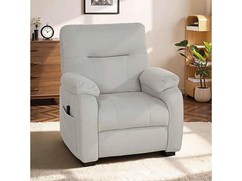 Fauteuil avec port USB et repose-pieds INAAR velours blanc cassé