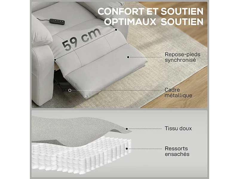 Fauteuil avec port USB et repose-pieds INAAR velours blanc cassé