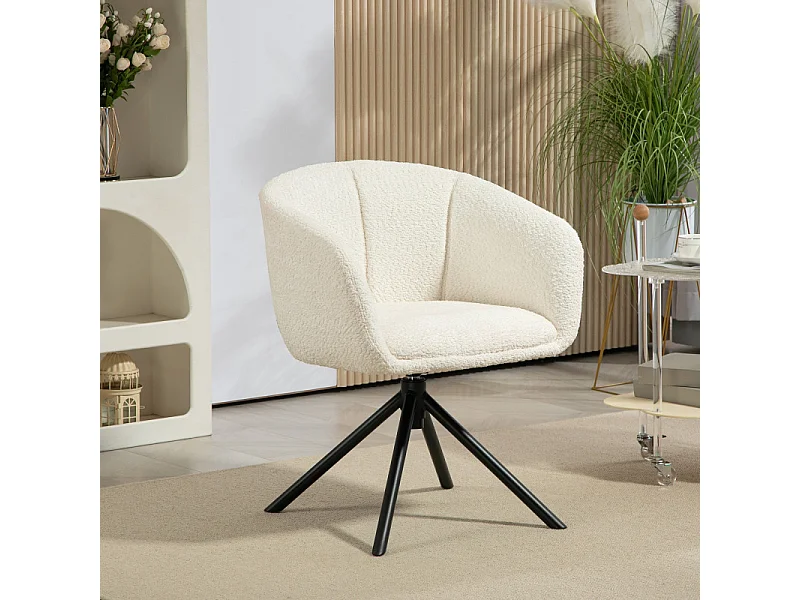 Chaise pivotante MANIIT effet laine bouclée crème