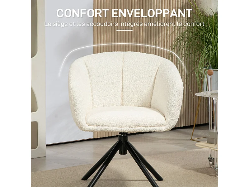 Chaise pivotante MANIIT effet laine bouclée crème