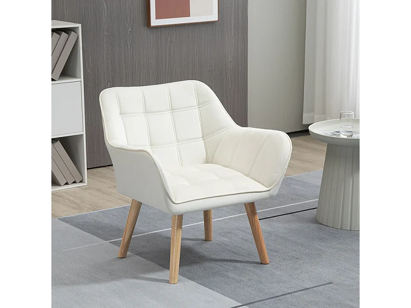 Fauteuil salon NAVIK bois et velours crème