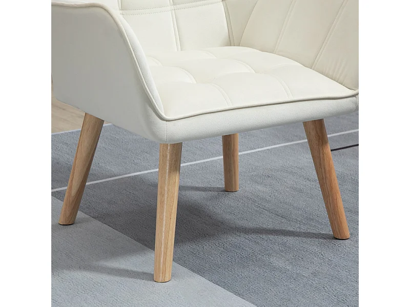 Fauteuil salon NAVIK bois et velours crème