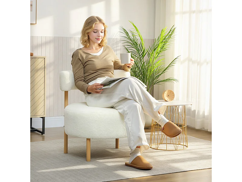 Fauteuil style nordique PAAMIUT bouclette crème