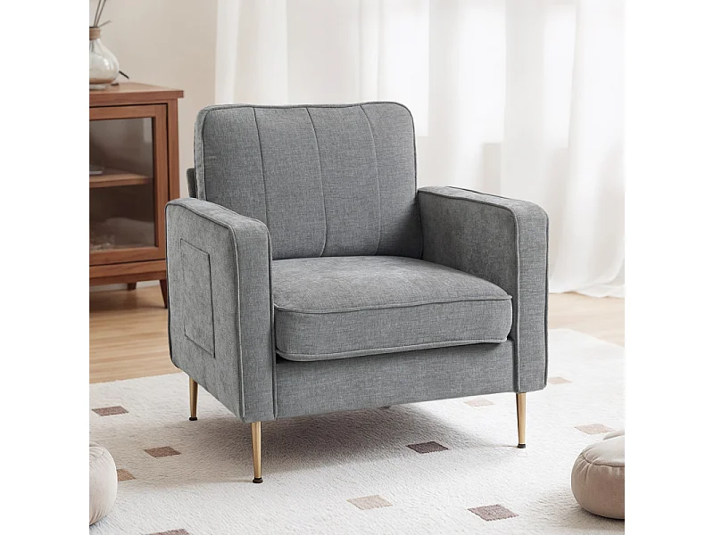 Fauteuil art déco NANOR métal doré et tissu gris clair