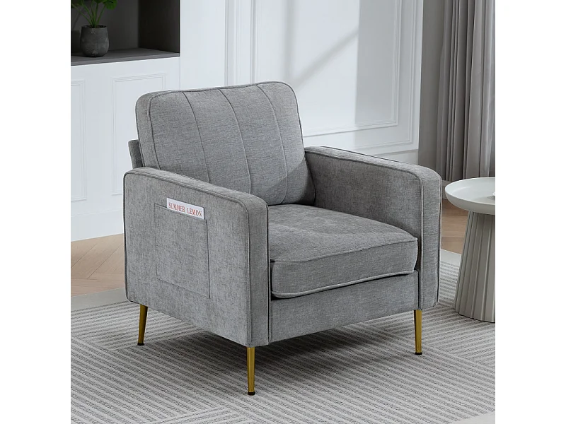 Fauteuil art déco NANOR métal doré et tissu gris clair