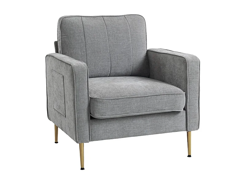 Fauteuil art déco NANOR métal doré et tissu gris clair