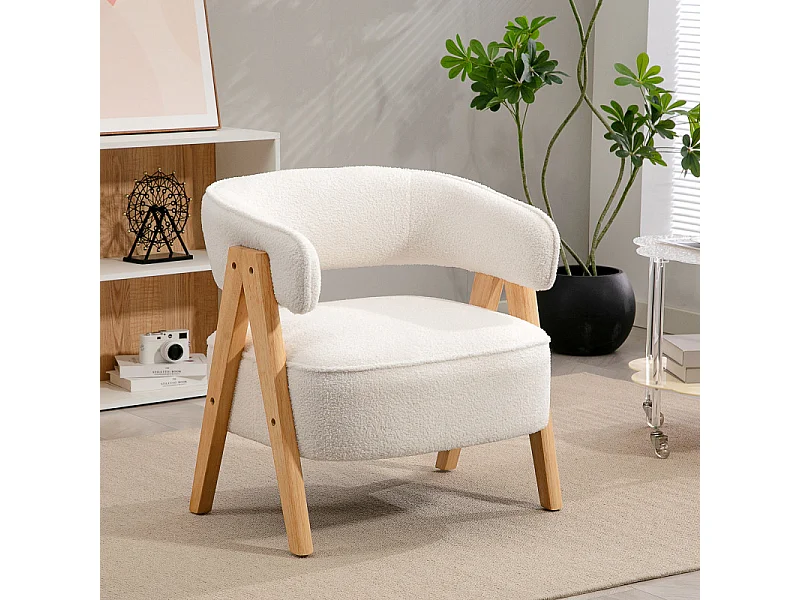Fauteuil relax nordique STROM bouclette blanche et bois
