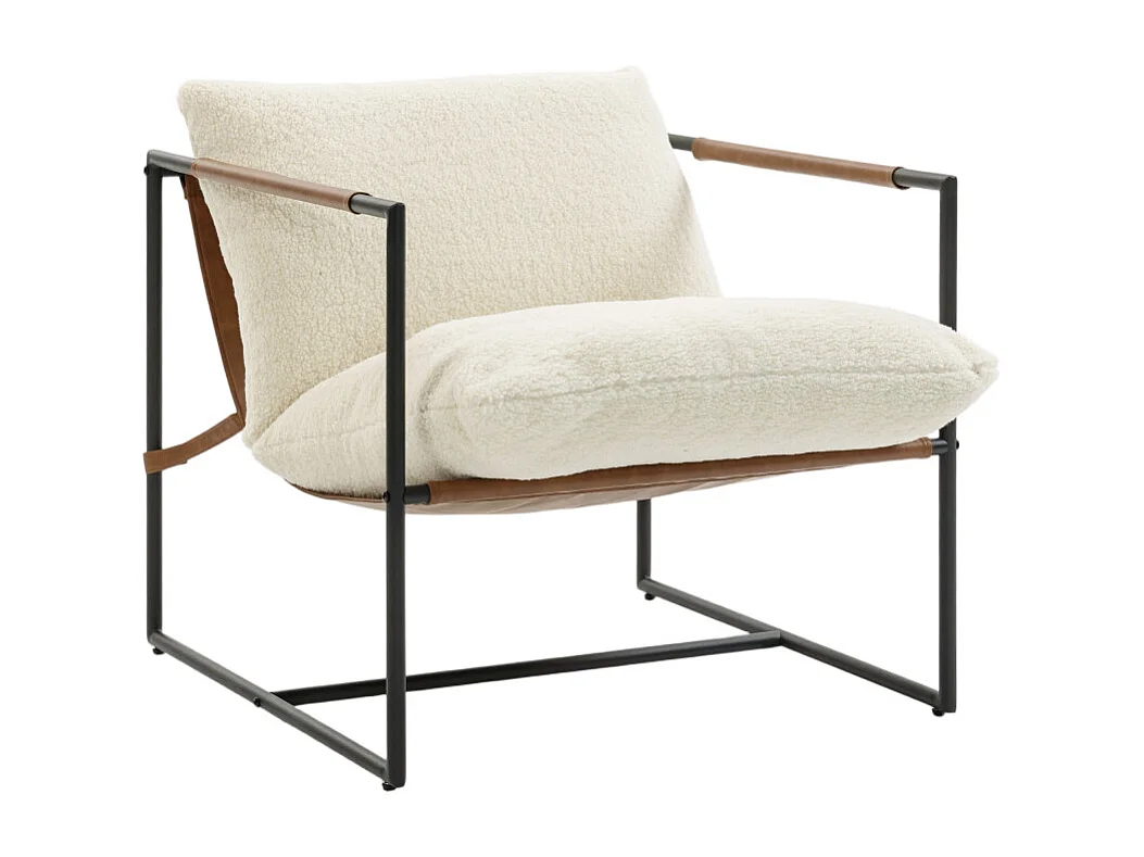 Fauteuil lounge à assise suspendue LISSAT bouclette et acier noir