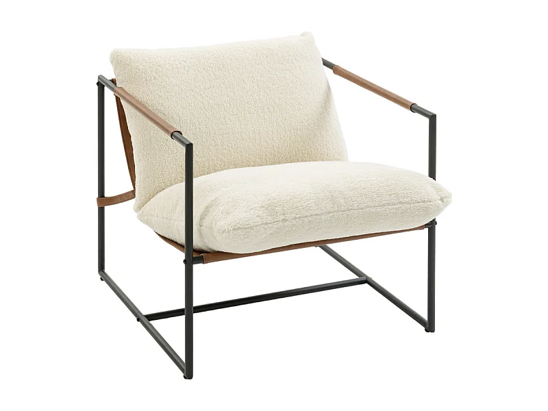 Fauteuil lounge à assise suspendue LISSAT bouclette et acier noir