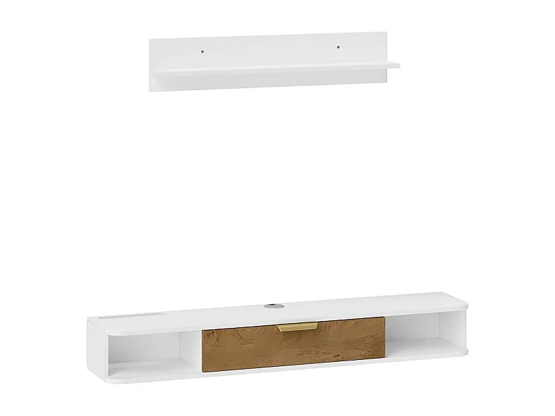 Ensemble meuble TV suspendu avec étagère murale RIBATEJO blanc et chêne