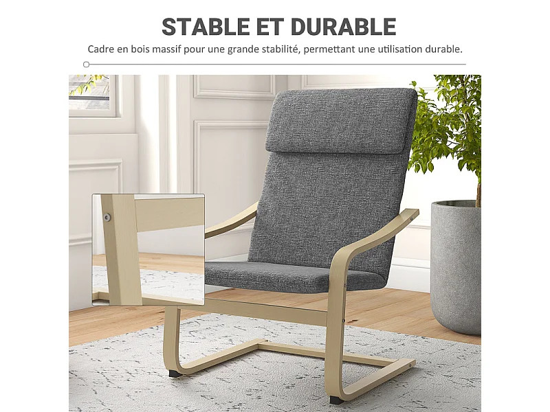 Fauteuil de salon UUMMAN aspect lin gris