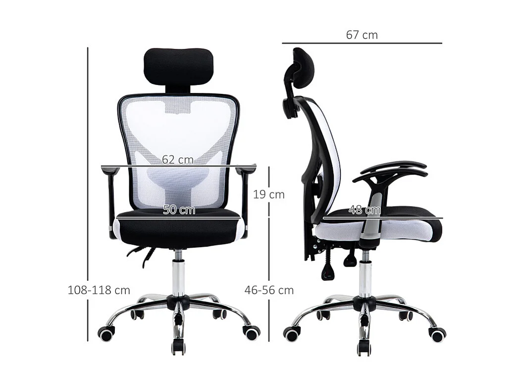 Chaise de bureau manager TIRRENI blanche et noire