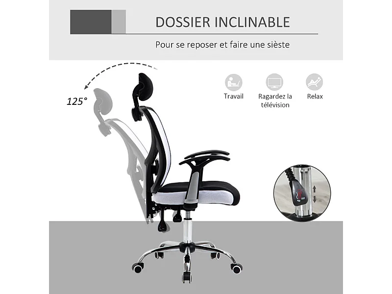 Chaise de bureau manager TIRRENI blanche et noire
