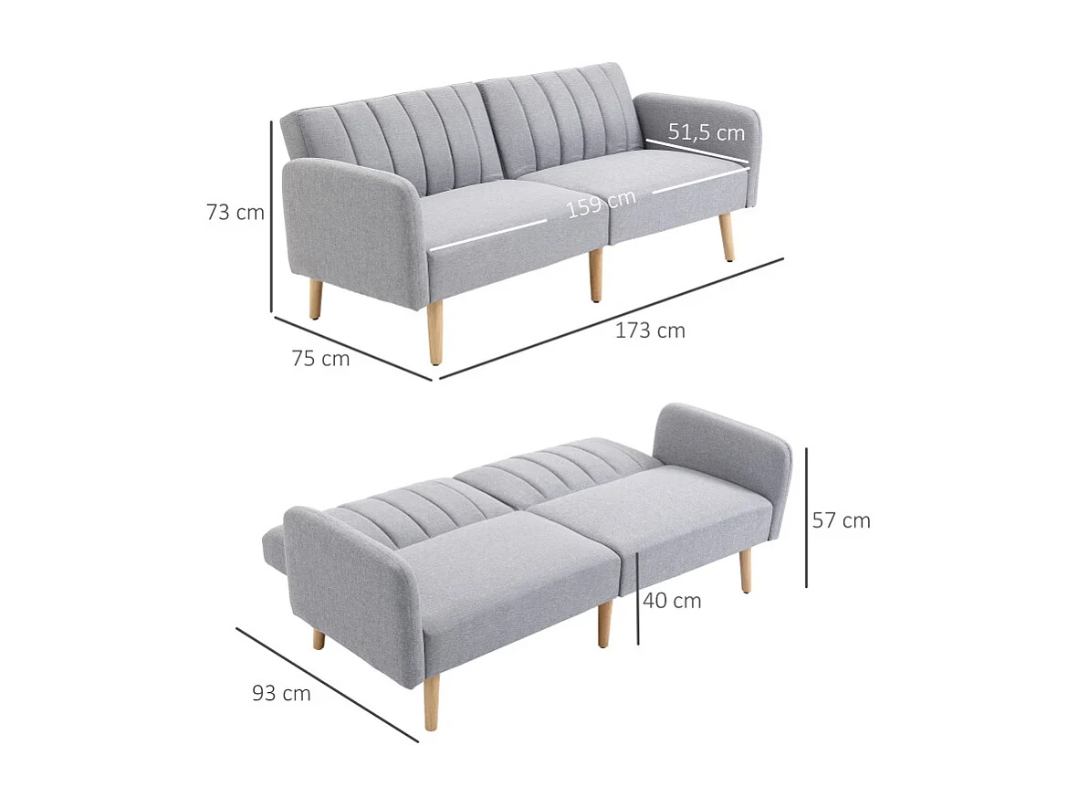 Canapé convertible 2 places VIKTOR gris